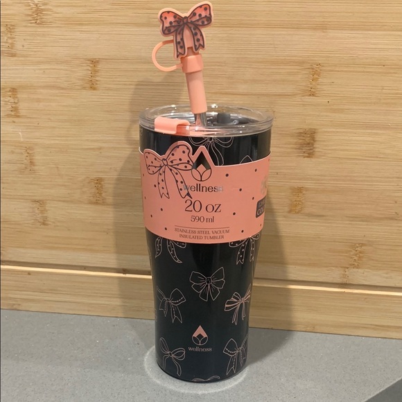 Bow Black and Pink Tumbler with Straw - Picture 1 of 3